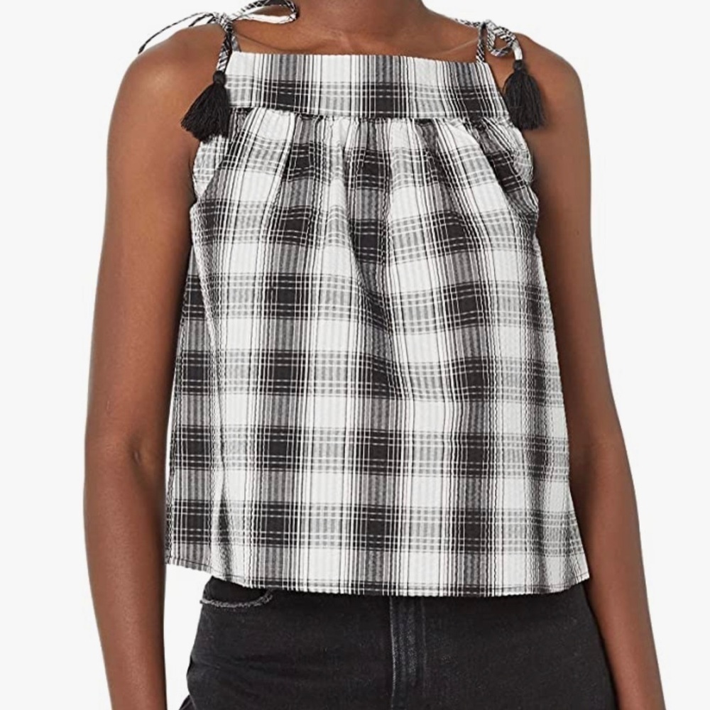 NWT BB Dakota Steve Madden Large Plaid Tassel Tank Top - Picture 1 of 8